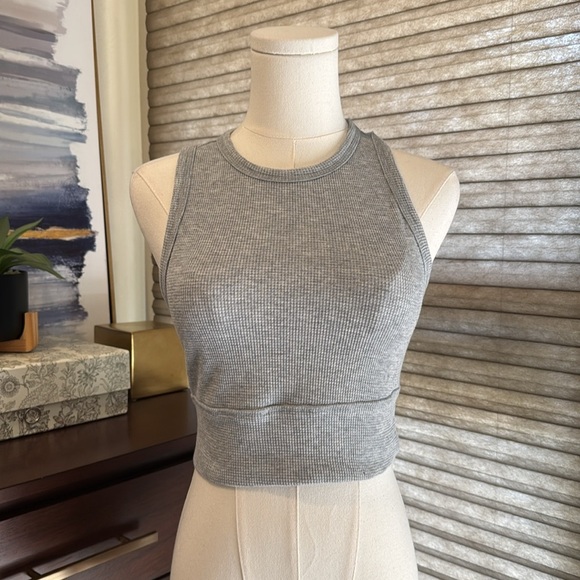 Cropped Gray Waffle Tank w/Racer Back. Size Small - Picture 1 of 6